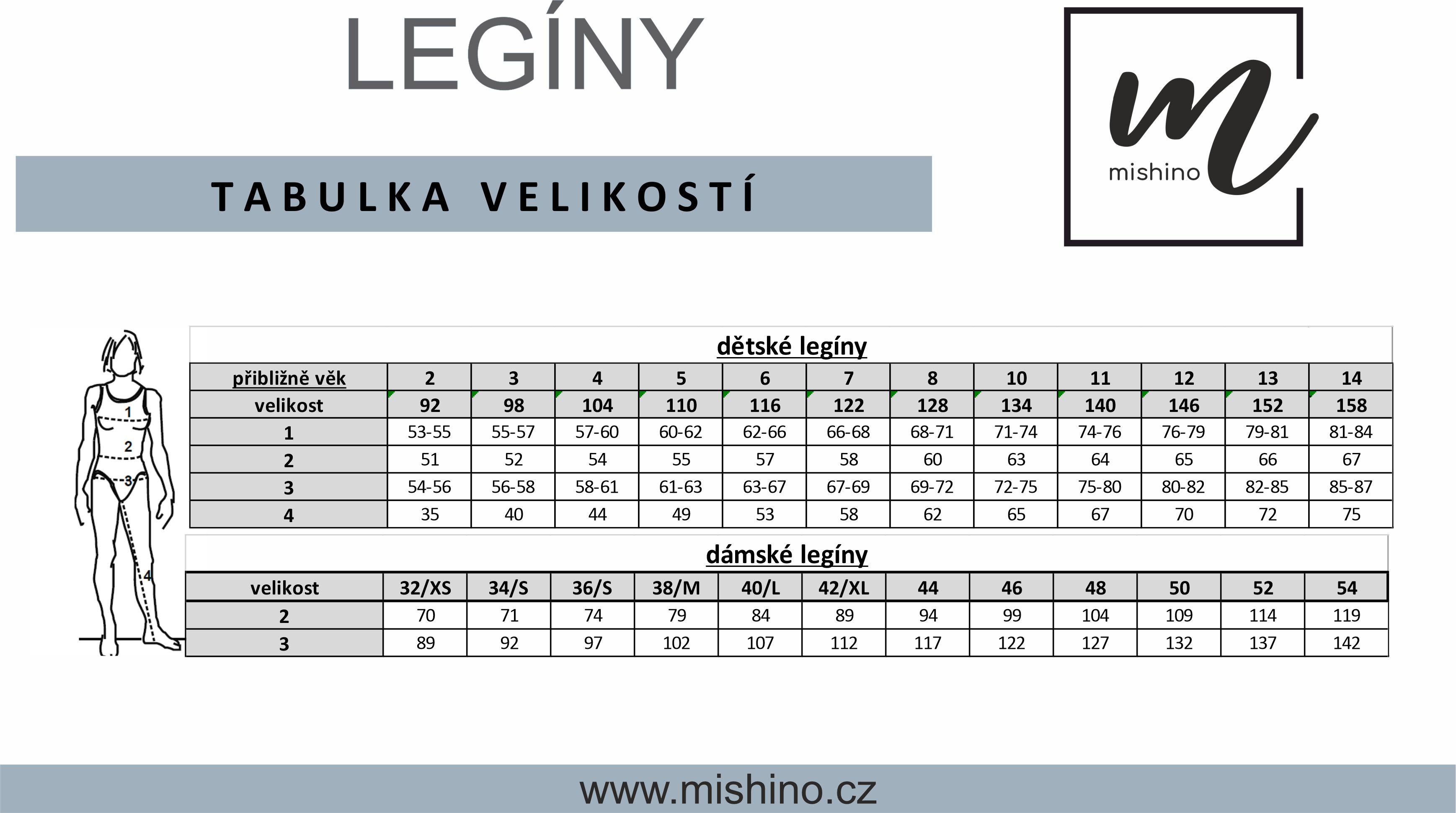 tabulka velikostí legíny MISHINO